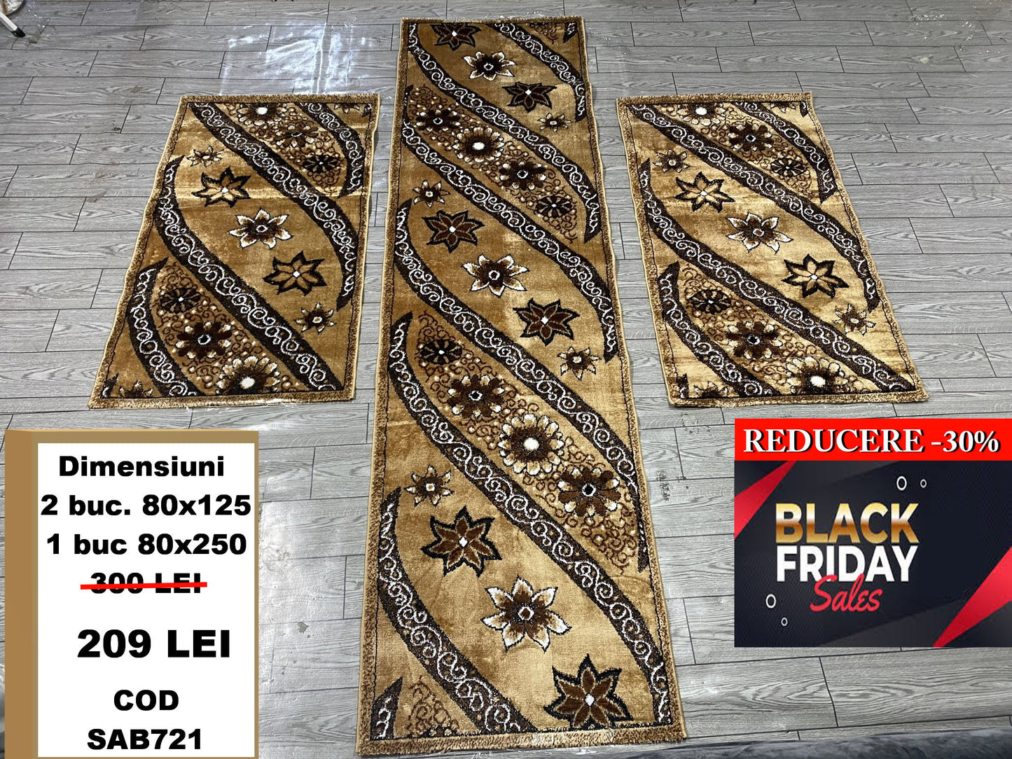 Set 3 Traverse cu Insertii Florale,Bej