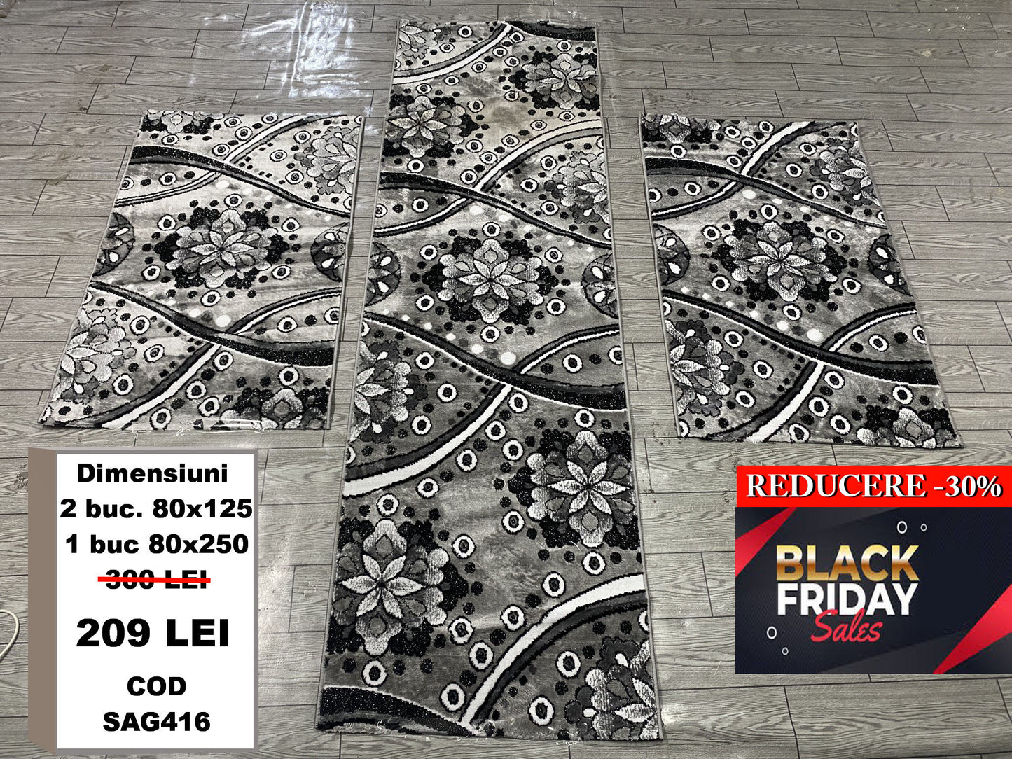 Set 3 Traverse cu Insertii Florale, Gri