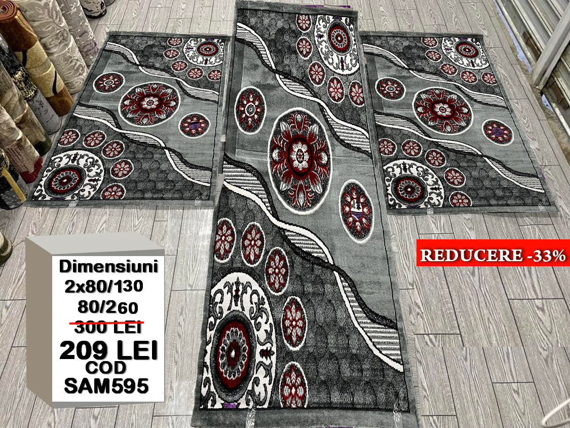 Set 3 Traverse cu Insertii Geometrice,Gri/Grena