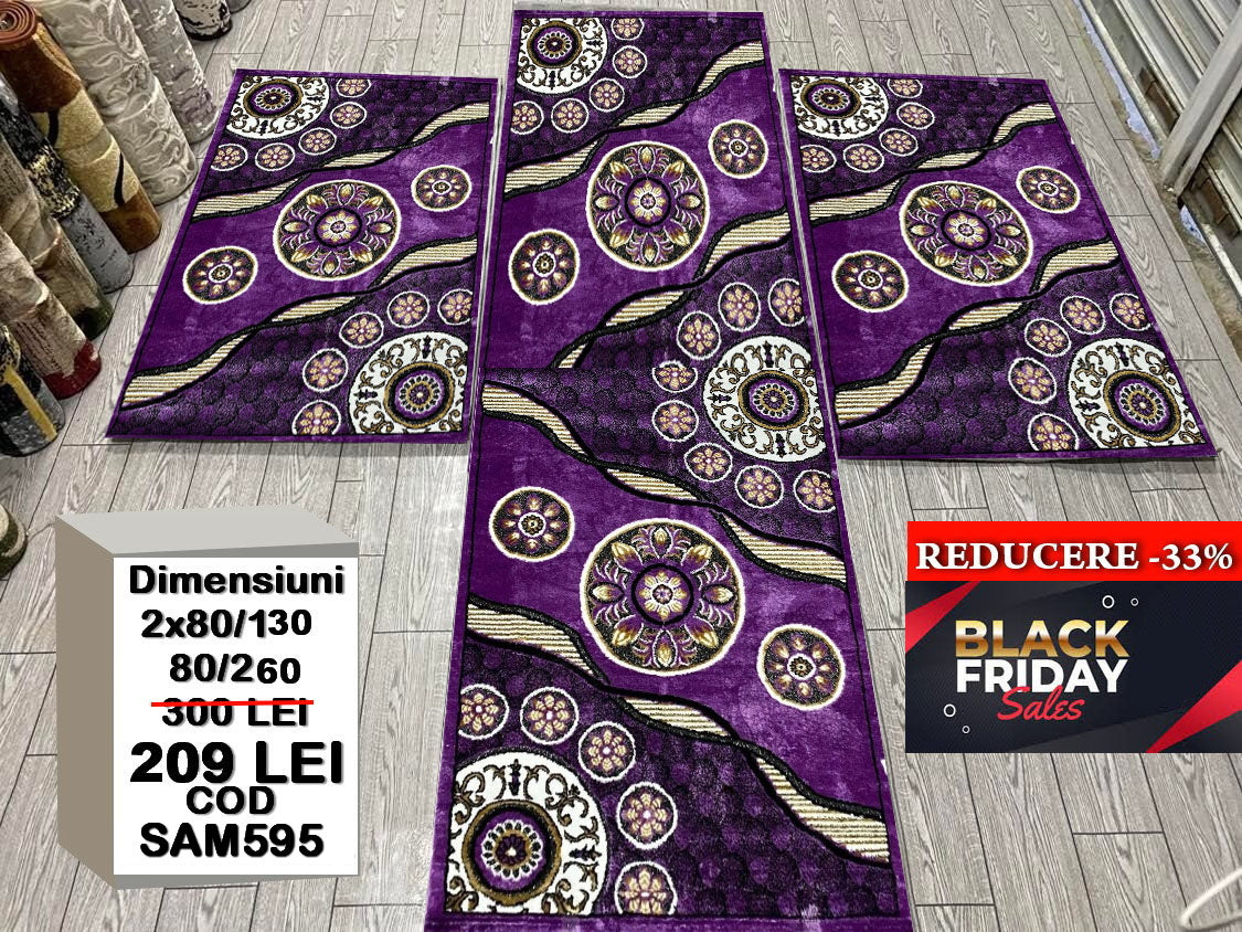 Set 3 Traverse cu Insertii Geometrice,Mov/Bej