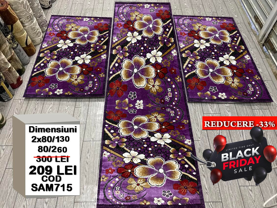 Set 3 Traverse cu Insertii Florale ,Mov/Bej