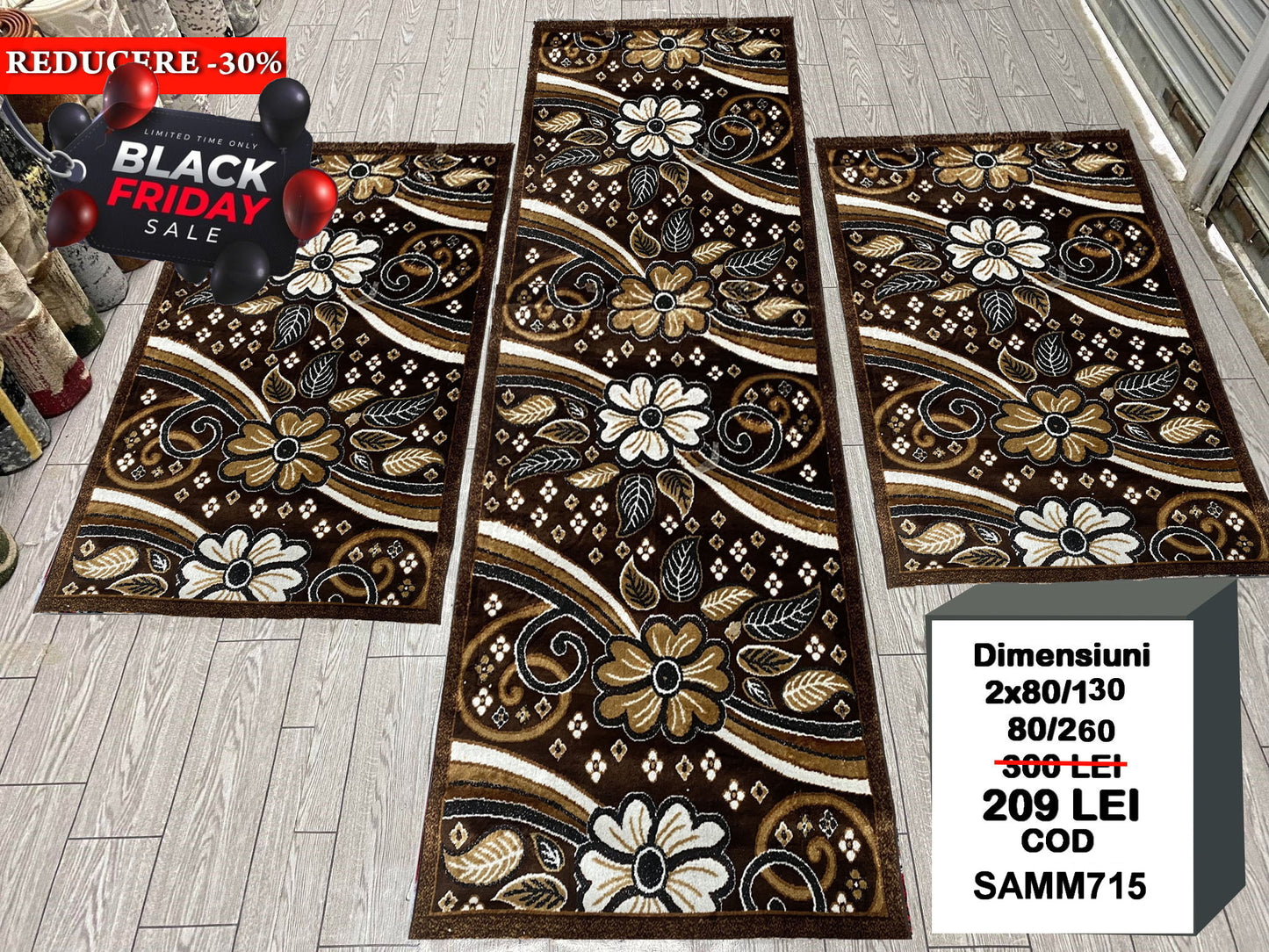 Set 3 Traverse cu Imprimeu Floral ,Maro/Crem