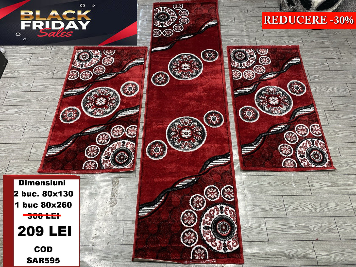 Set 3 Traverse cu Imprimeu Geometric ,Rosu