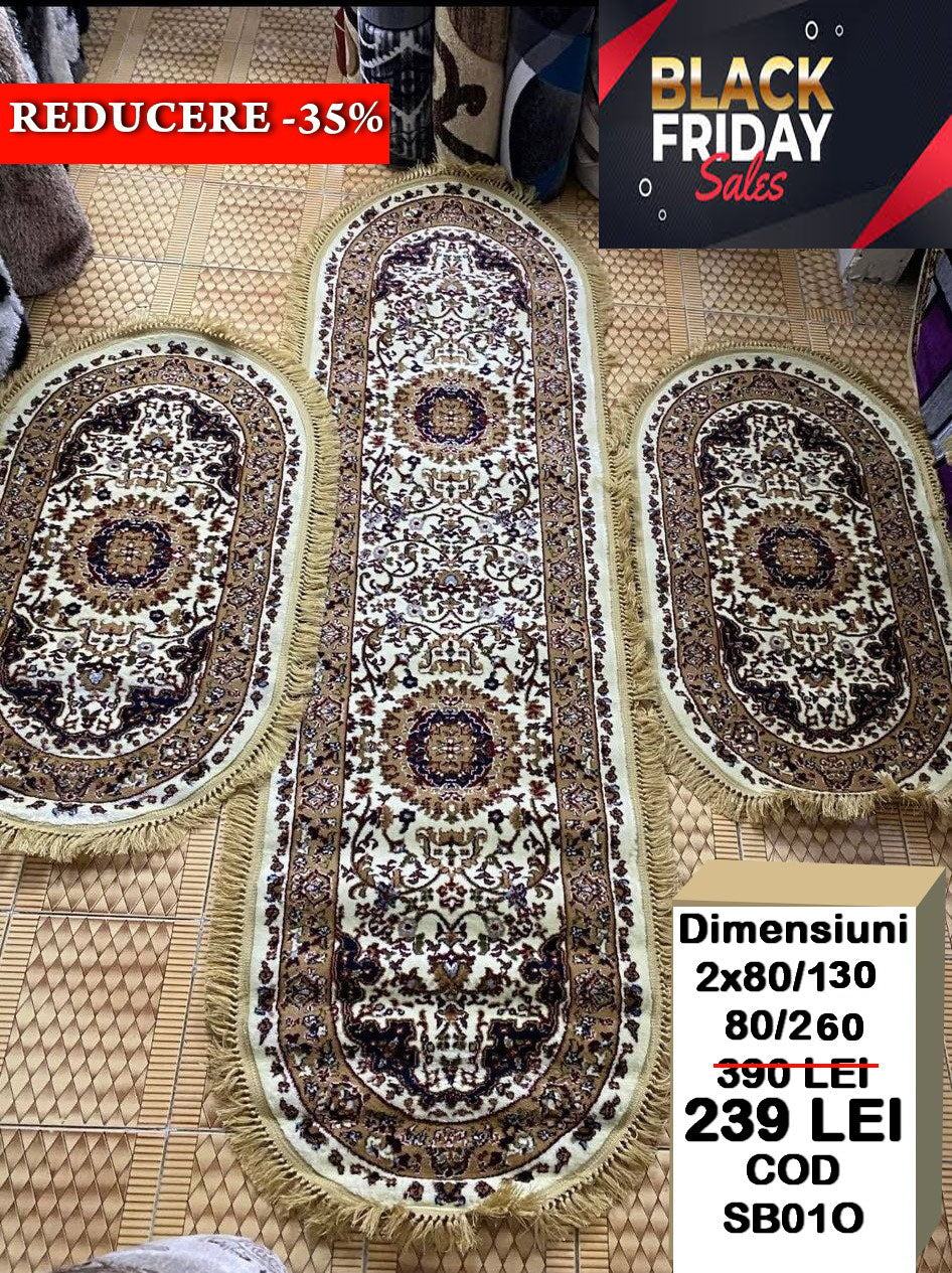 Set 3 Traverse cu Medalion si Insertii Florale,Bej