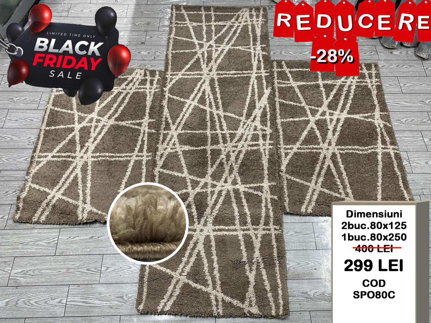 Set 3 Traverse Pufoase tip Shaggy,Capucinno/Crem