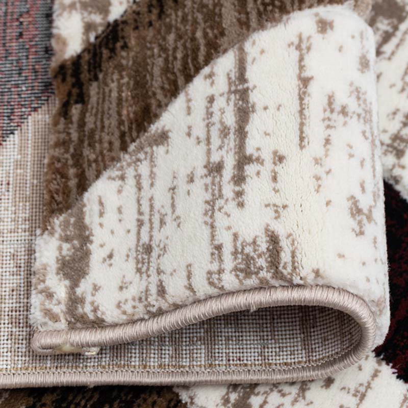 Covor cu Insertii Geometrice Tip Dreptunghiuri ,Bej/Grena