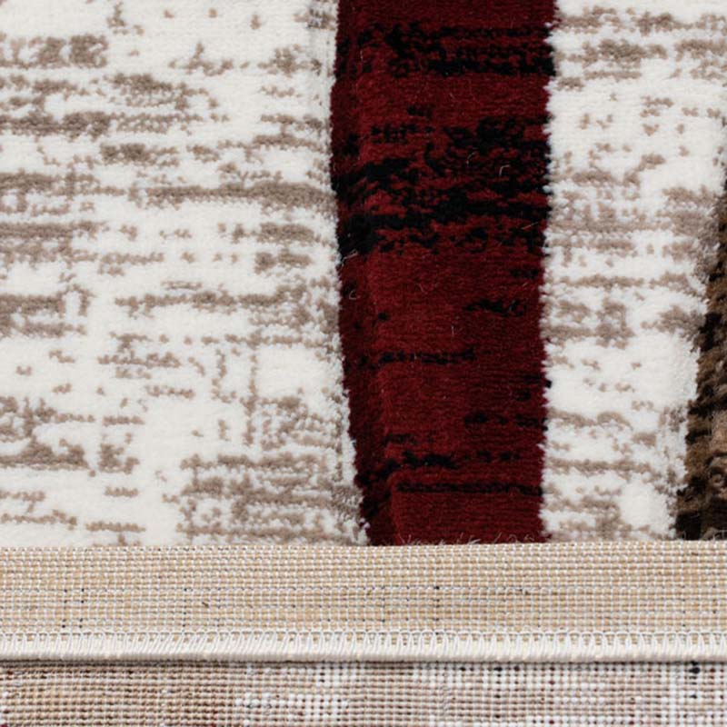 Covor cu Insertii Geometrice Tip Lini ,Bej/Grena