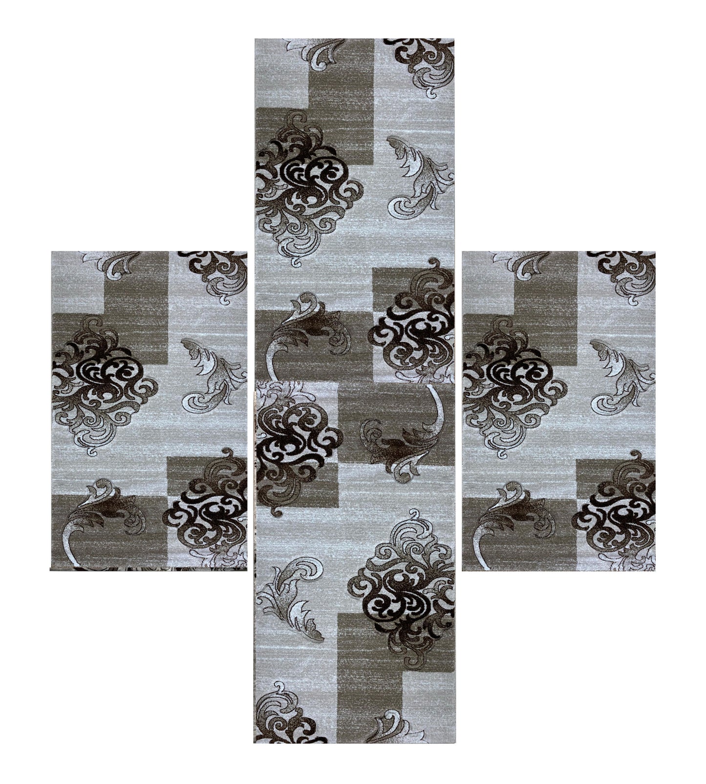 Set 3 Traverse cu Insertii Florale tip Baroc,Bej/Maro