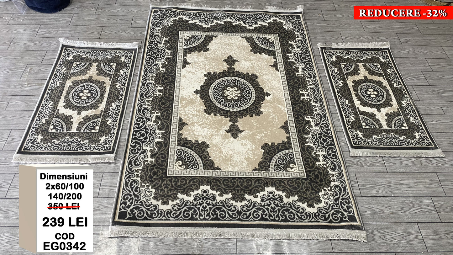 Set Covor cu Traverse ,Gri/Bej