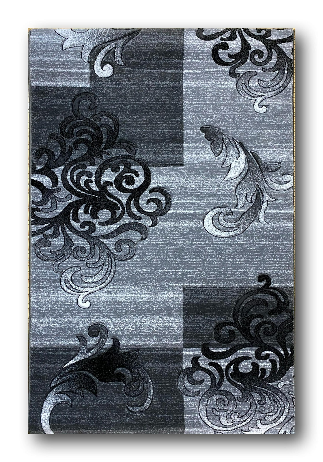 Covor cu Insertii Florale tip Baroc,Gri