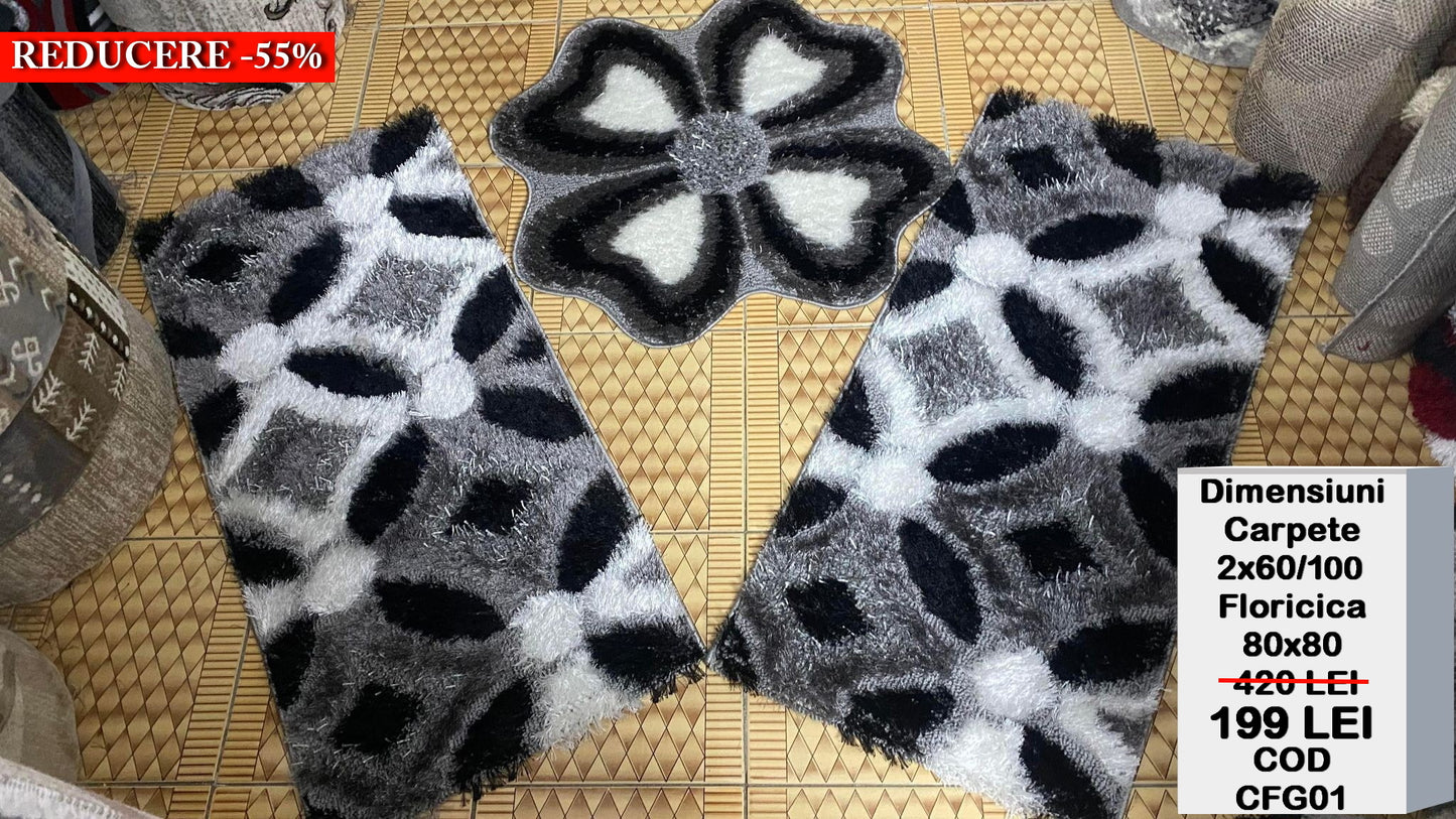 Set Traverse cu Floricica cu Insertii Florale ,Gri