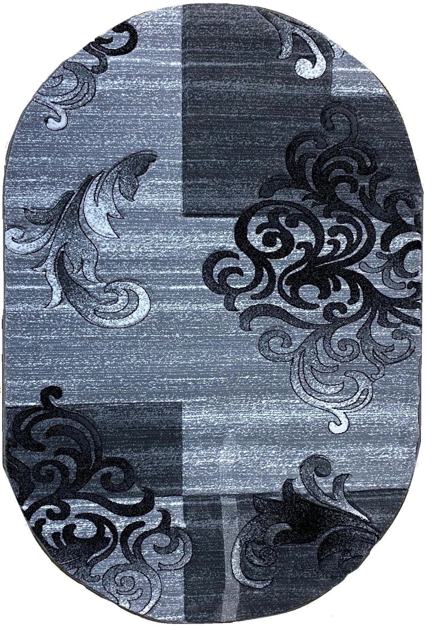 Covor cu Insertii Florale de Tip Baroc ,Gri