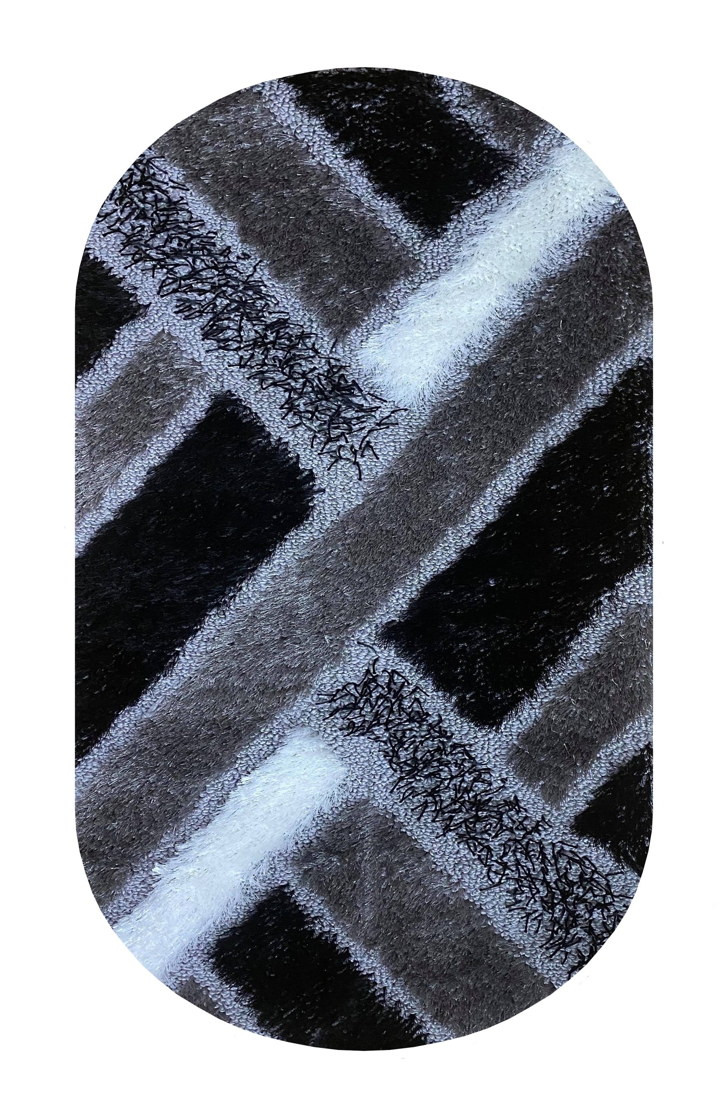 Covor Pufos cu Fir de Matase cu Insertii Geometrice tip Linii,Gri