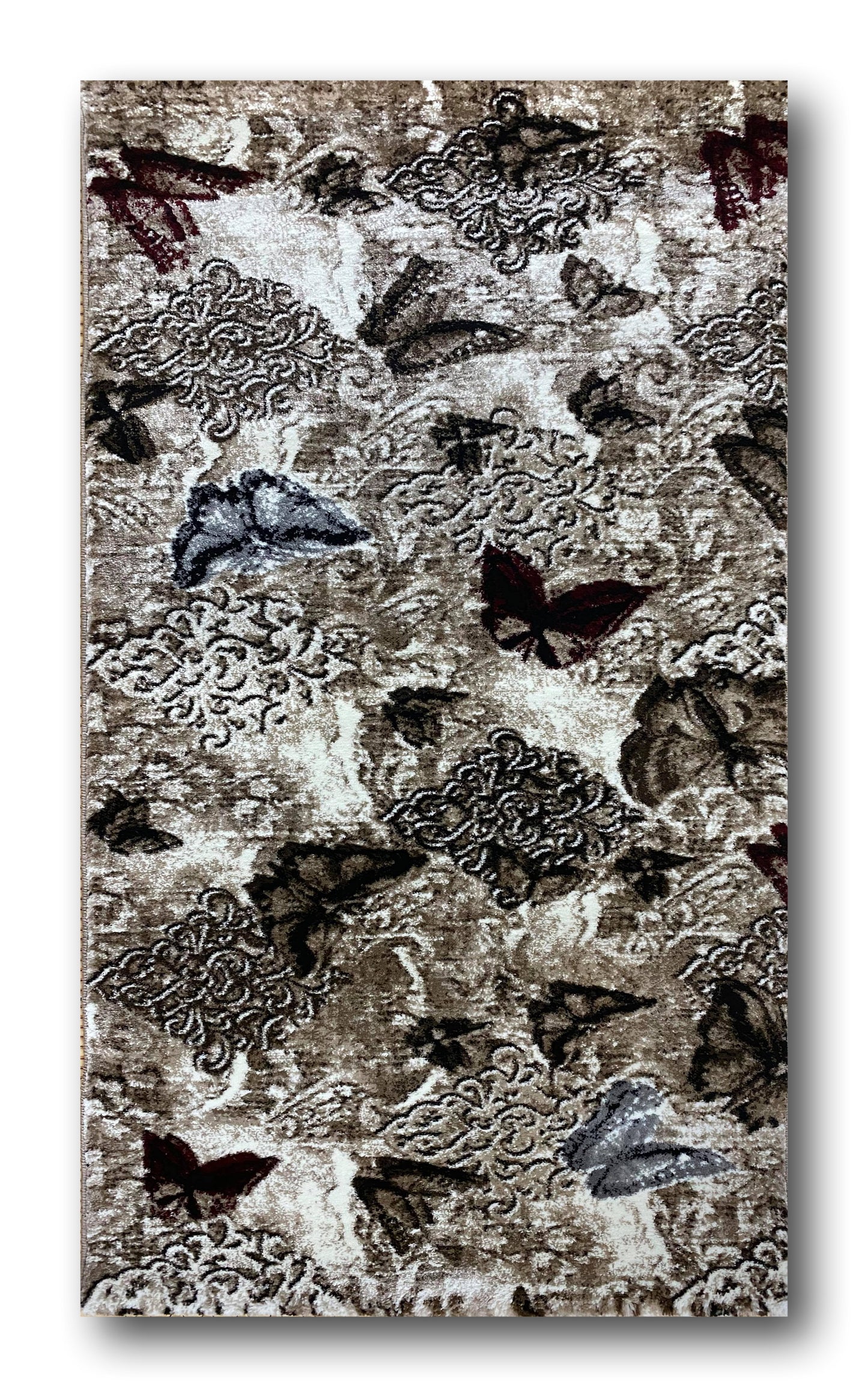 Covor cu Insertii 3D cu Fluturi,Bej