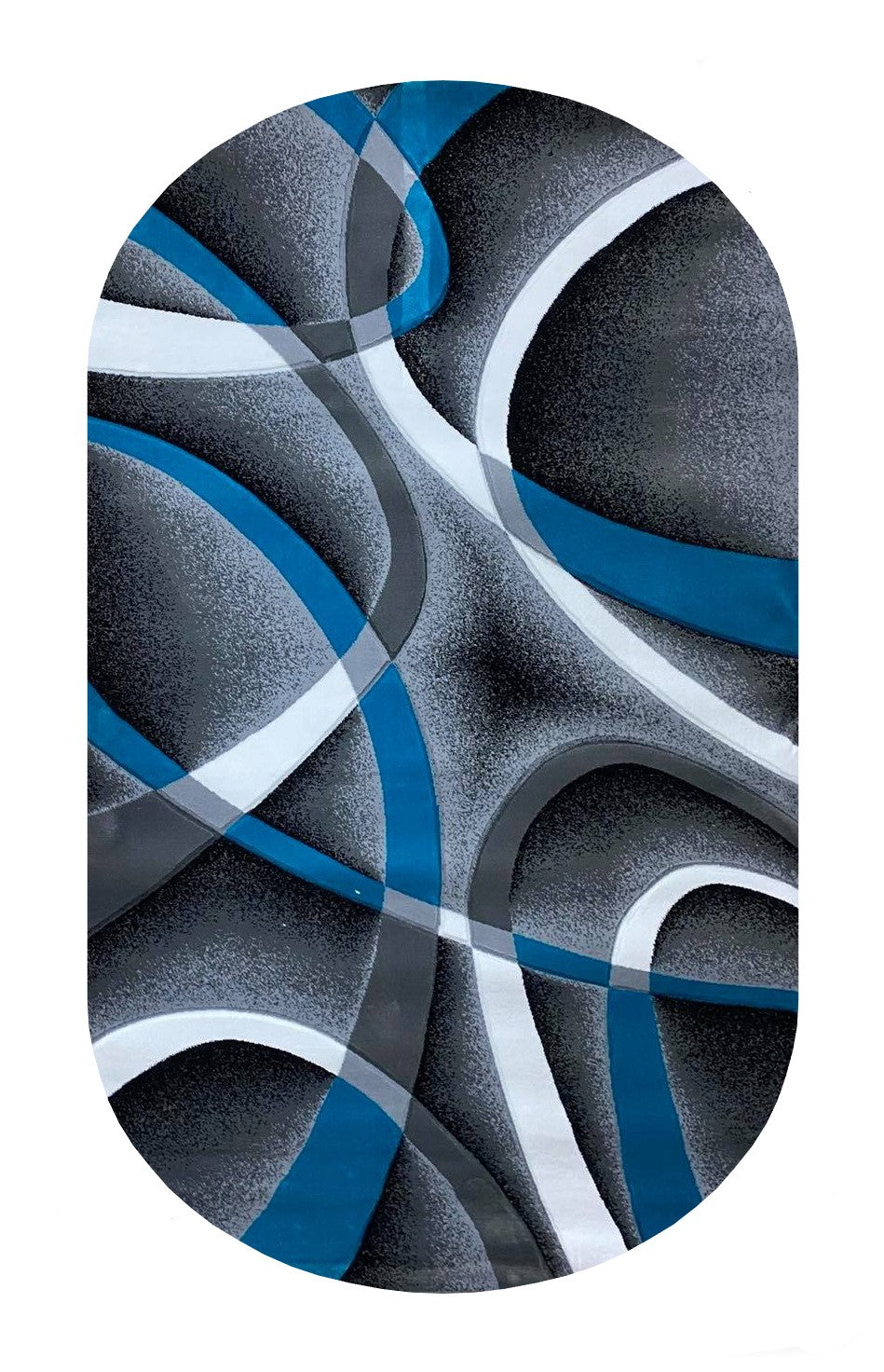 Covor cu Insertii Geometrice de Tip Linii ,Gri/Albastru