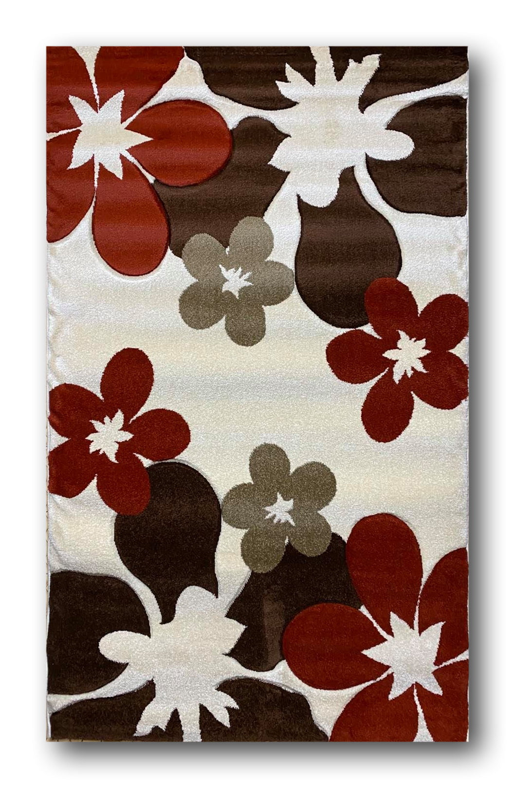 Covor Firuse cu Insertii Florale tip Margareta,Caramiziu-Bej