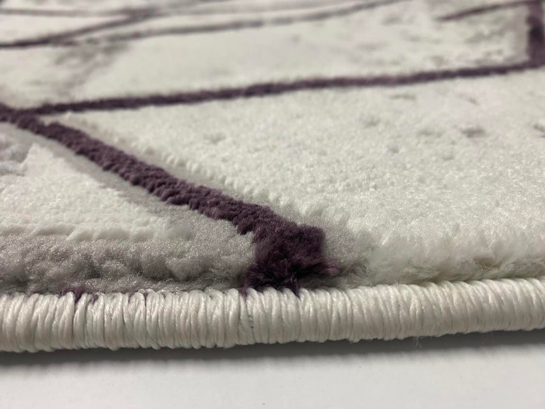 Covor Modern cu Insertii Geometrice de tip Triunghiuri ,Mov/Gri/Bej