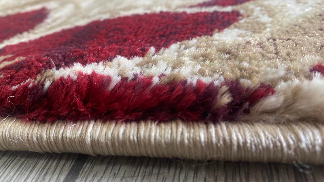 Covor cu Insertii Florale de tip Vita de Vie , Grena/Bej