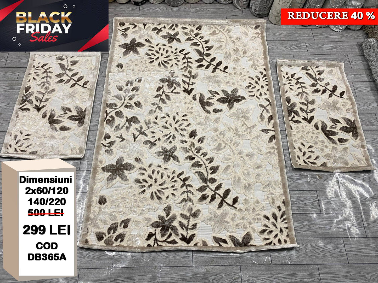 Set Covor si Traverse cu Insertii Florale 3D