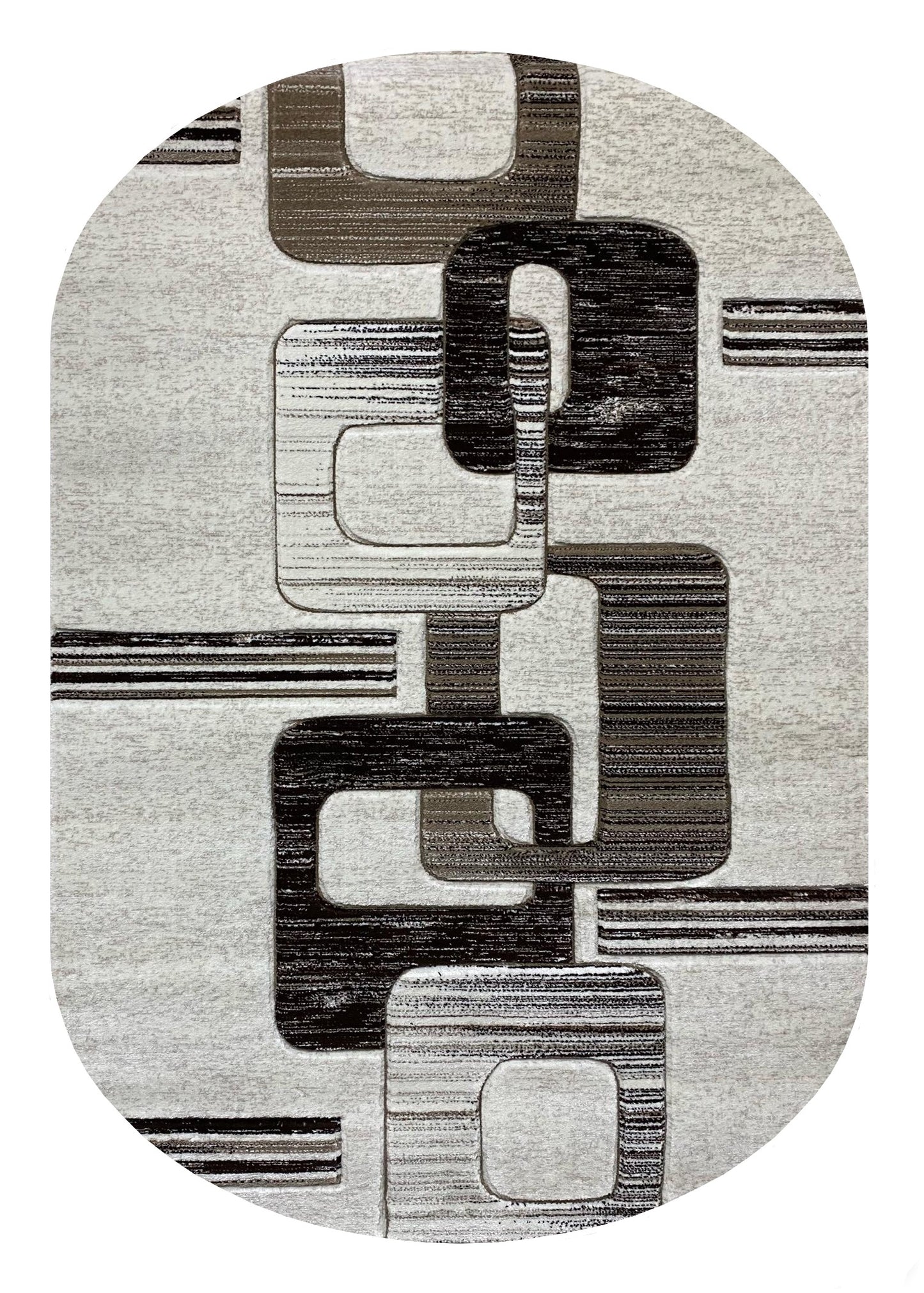 Covor cu Insertii Geometrice de tip Lant ,Bej/Maro