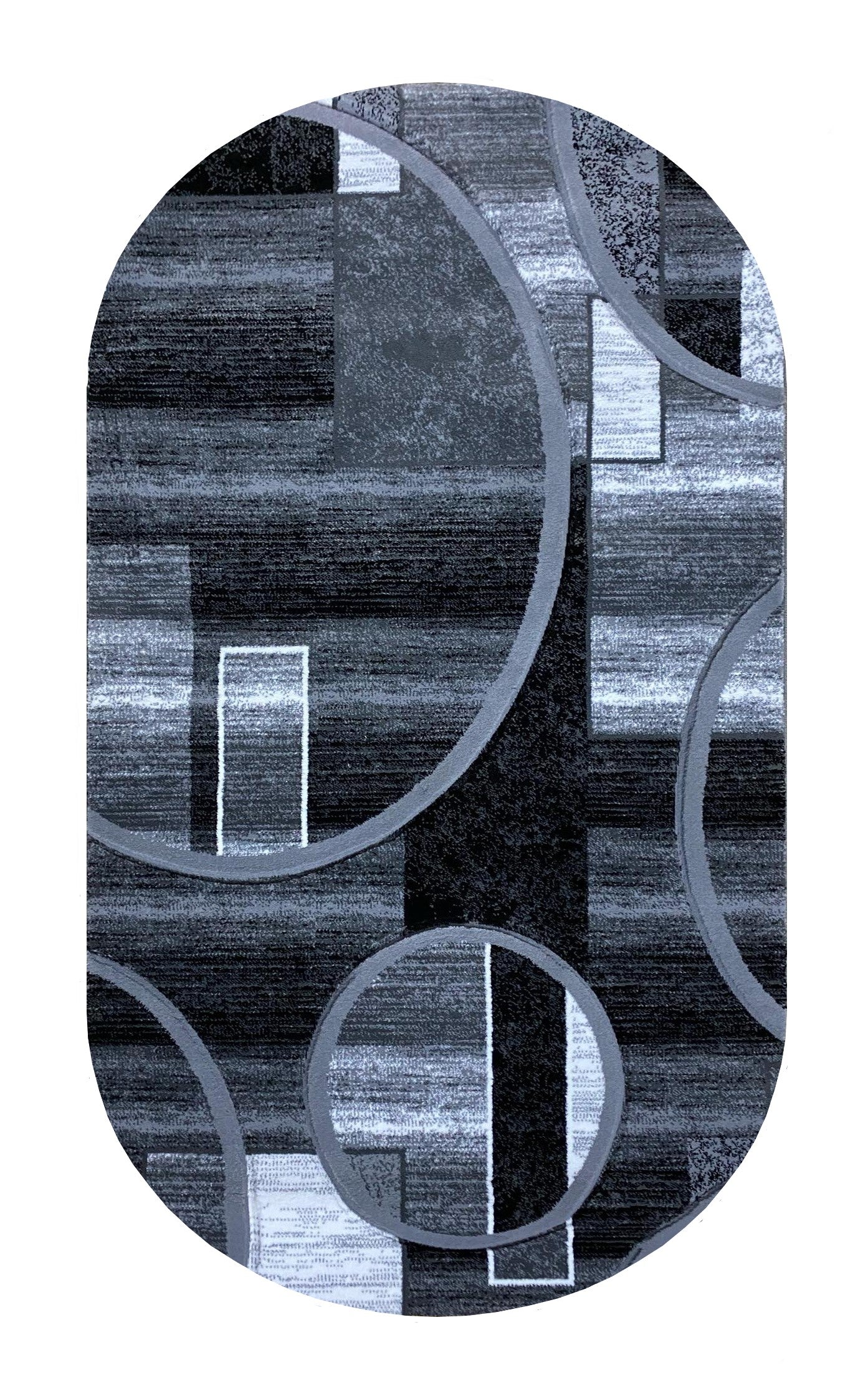 Covor cu Insertii Geometrice tip Cerc si Lini,Gri