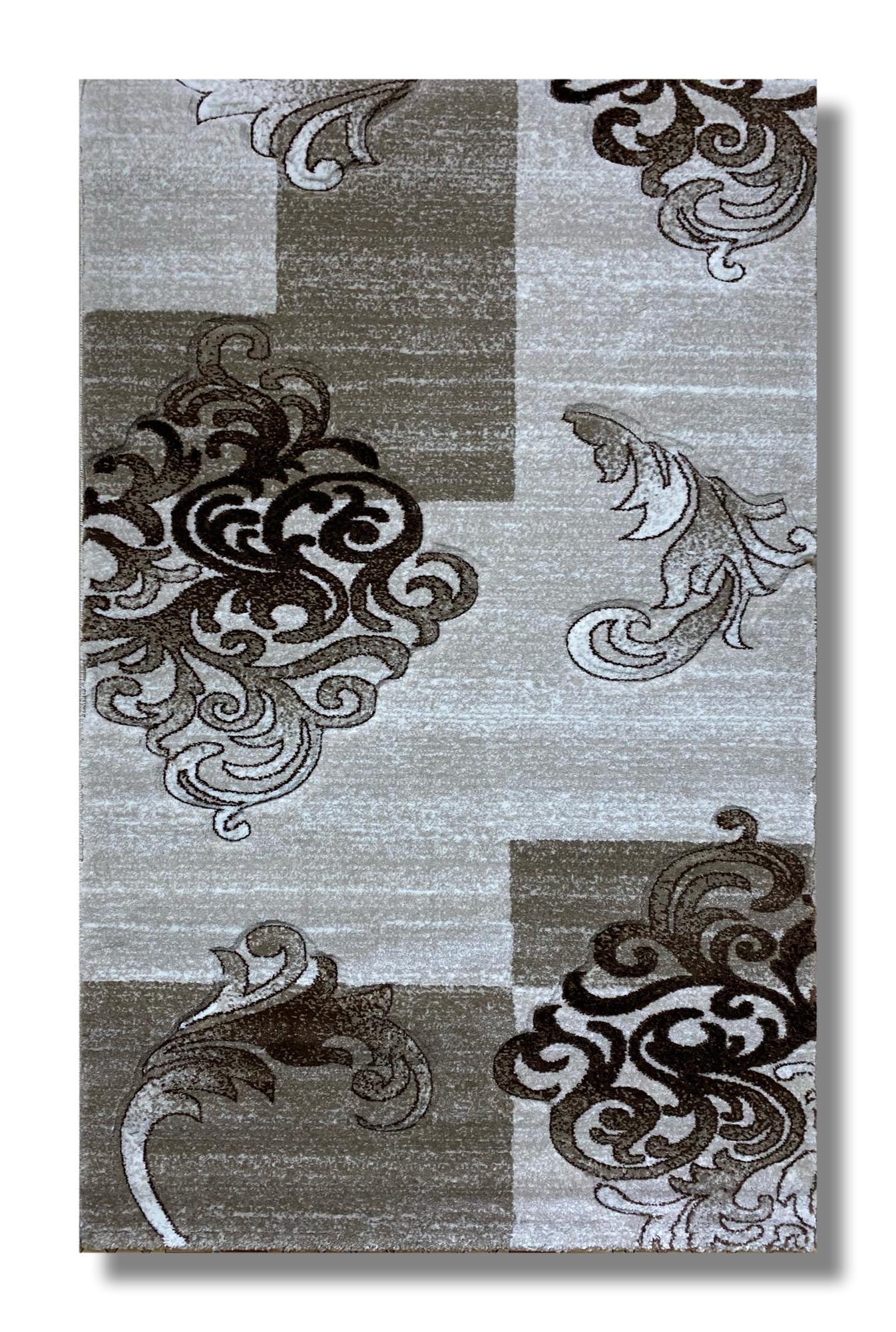 Covor cu Insertii Florare tip Baroc,Bej/Maro