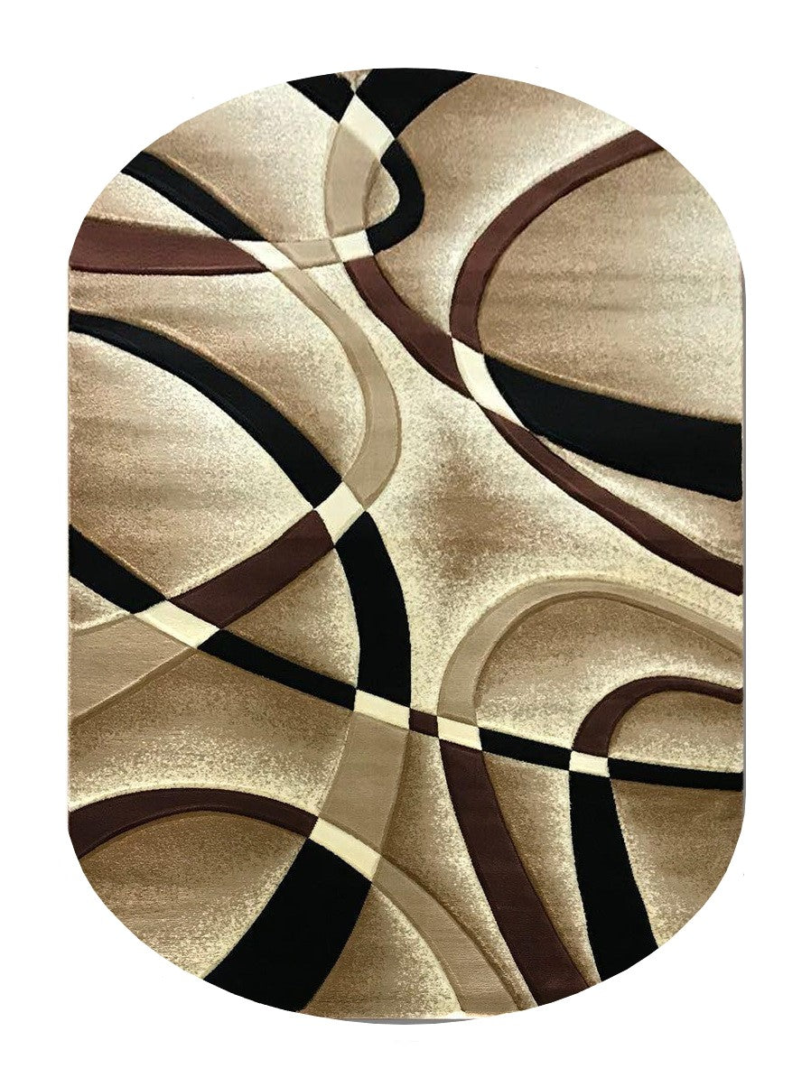 Covor cu Insertii Geometrice de Tip Linii si Semicercuri,Bej