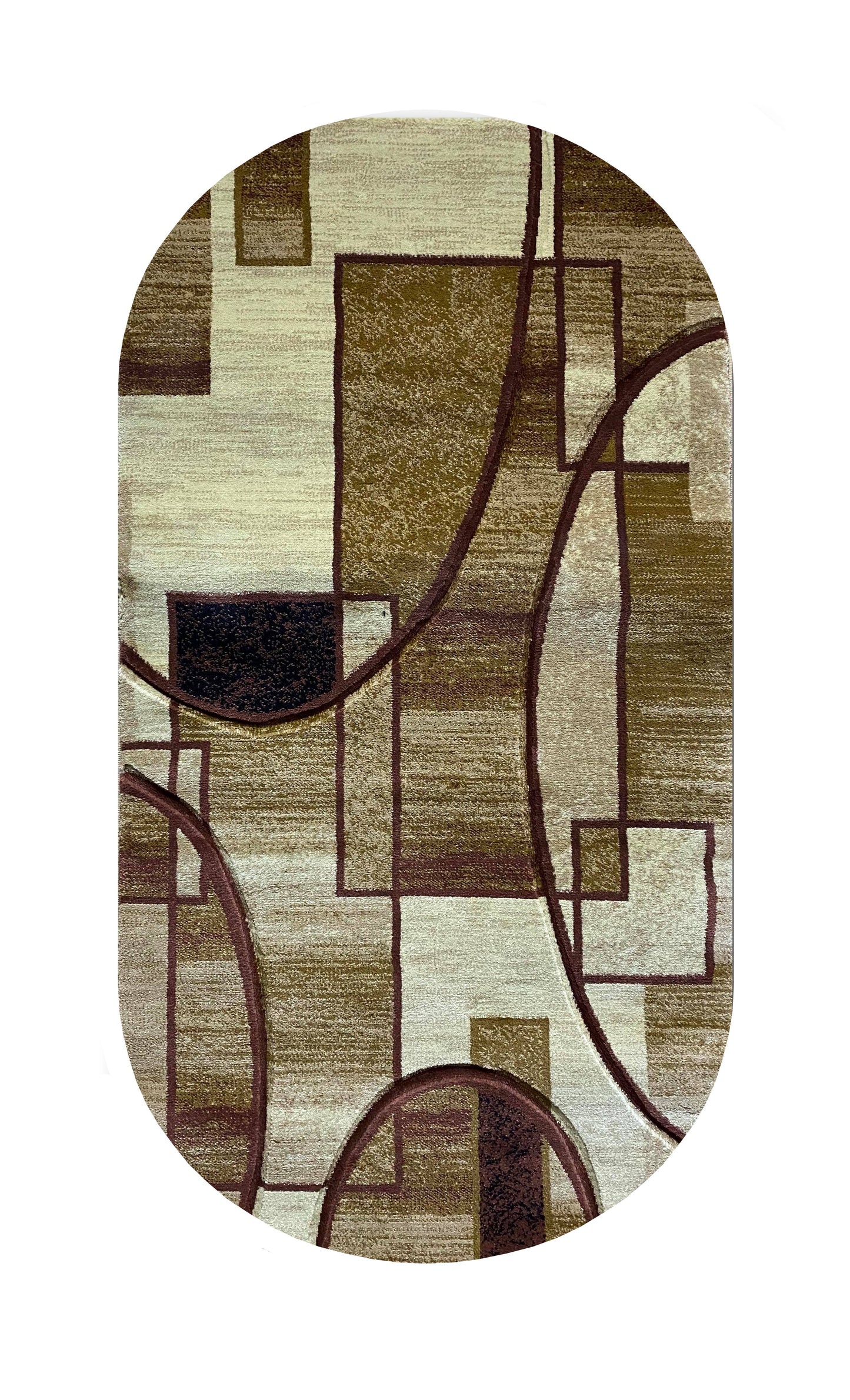 Covor cu Insertii Geometrice de Tip Cerc ,Bej/Maro