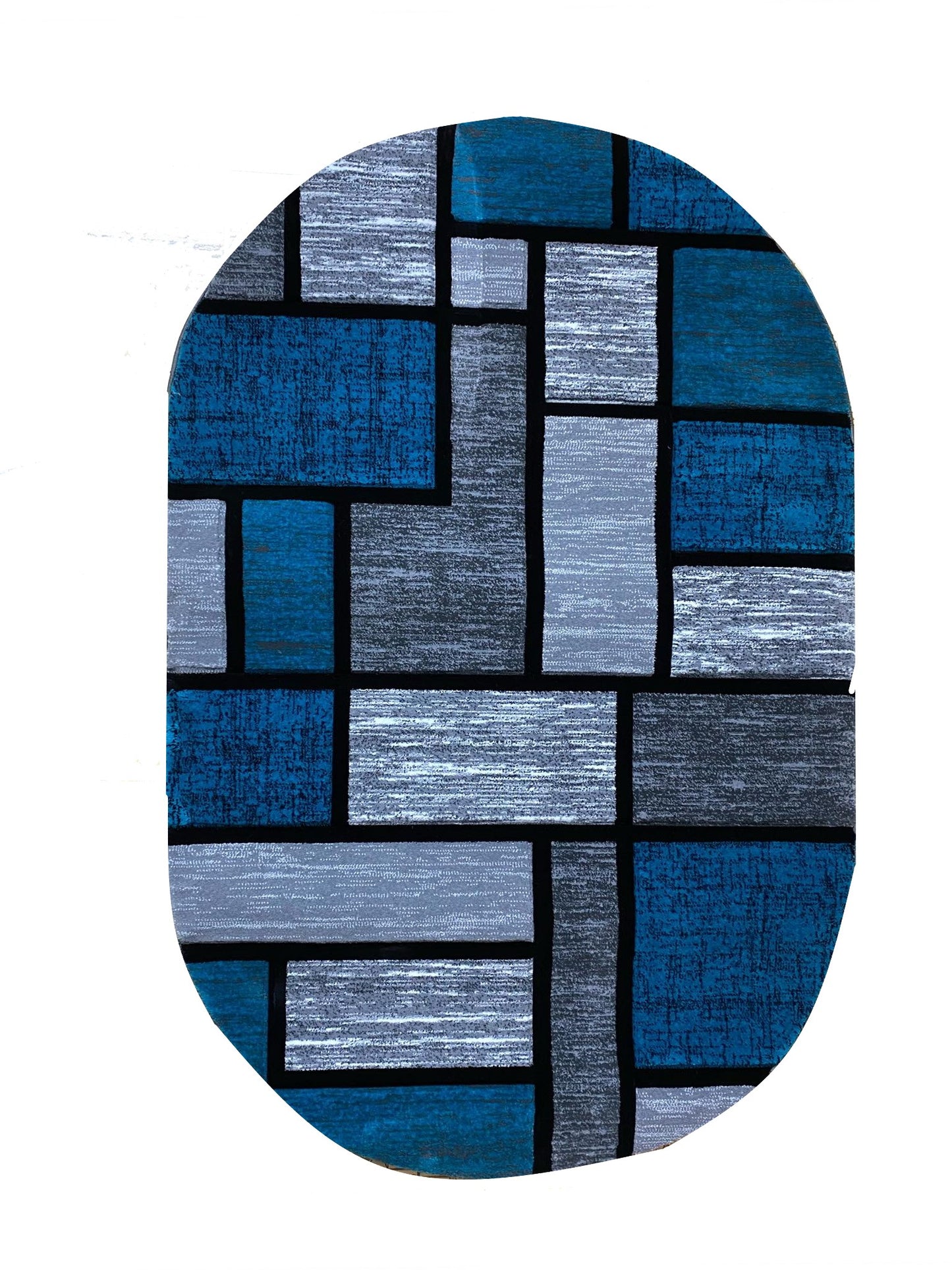 Covor cu Insertii Geometrice de Tip Patratele si Dreptunghiuri,Turqoise