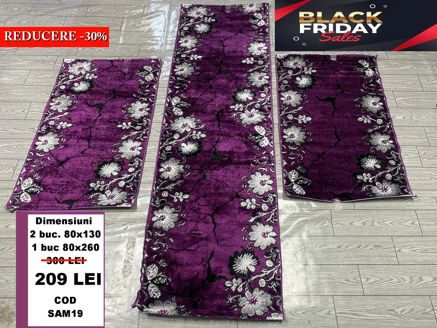 Set 3 Traverse cu Imprimeu Floral ,Mov