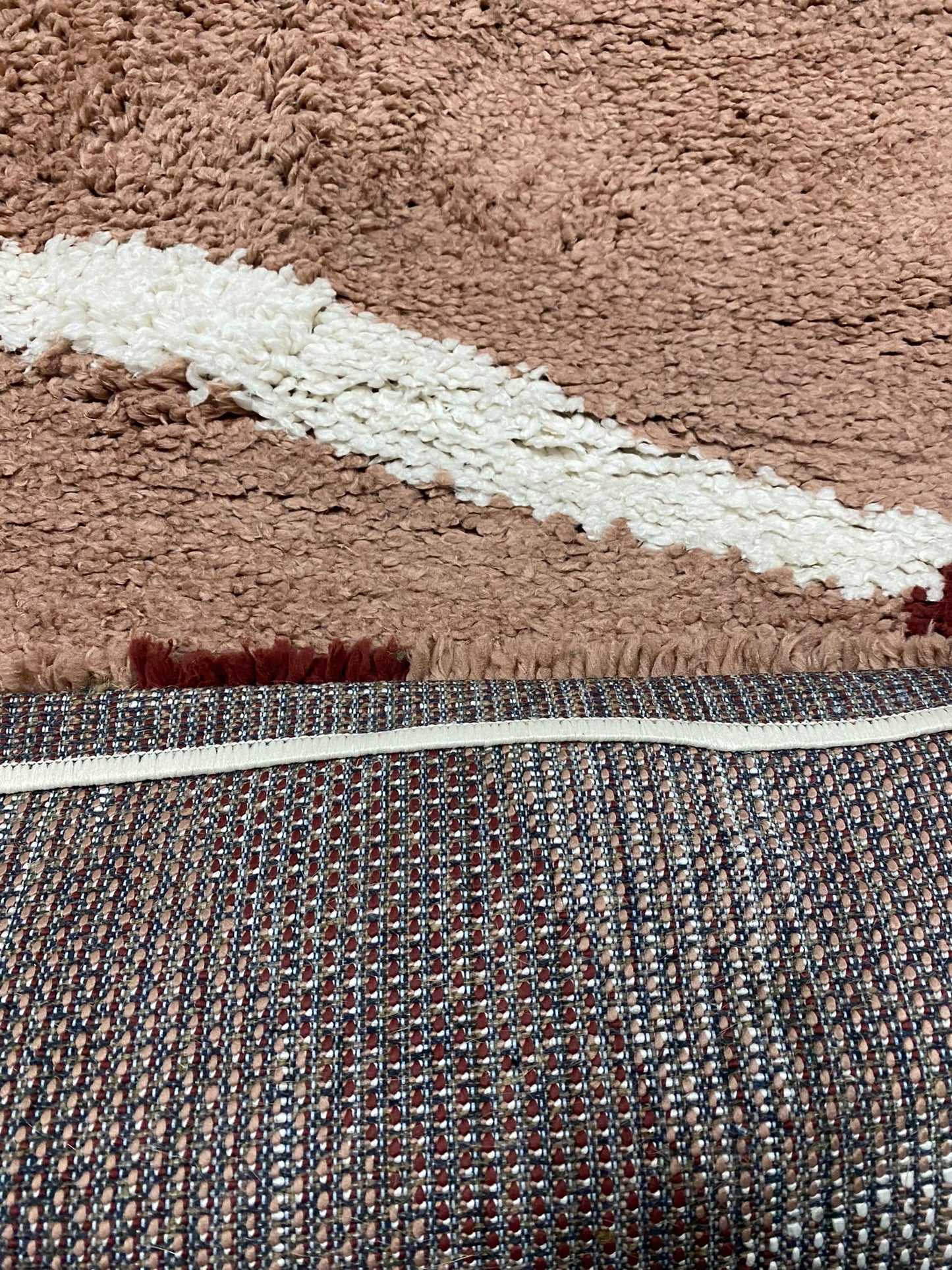 Covor cu Traverse Pufoase tip Shaggy,Roz Somon/Ivoar