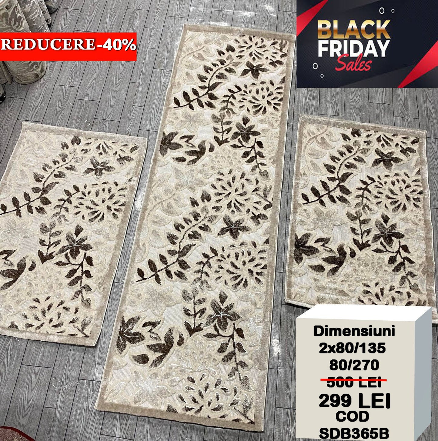 Set 3 Traverse cu Insertii Florale 3D ,Bej