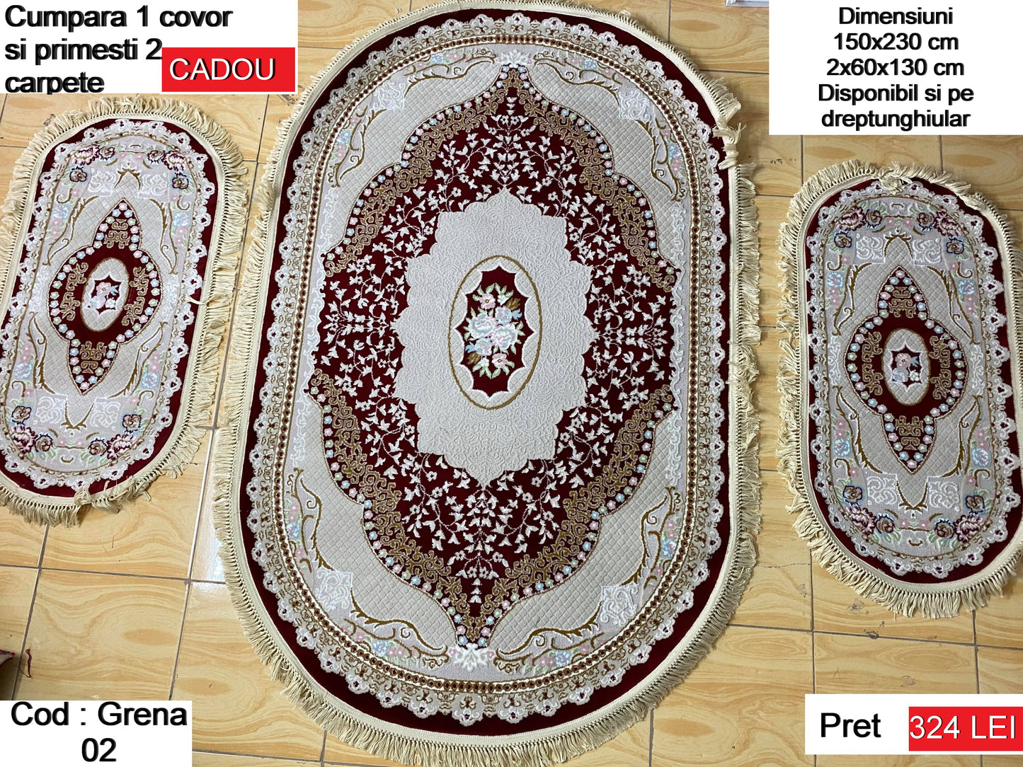 Covor cu insertii florale si carpete cadou