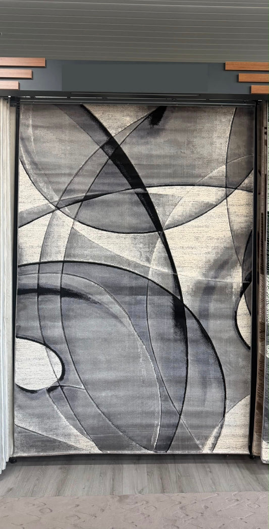 Covor Living Cu Inserții Geometrice tip Glob Monalisa , Gri/Negru