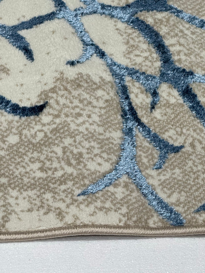 Covor cu Insertii Florale tip Crenguțe,Turqoise/Bej