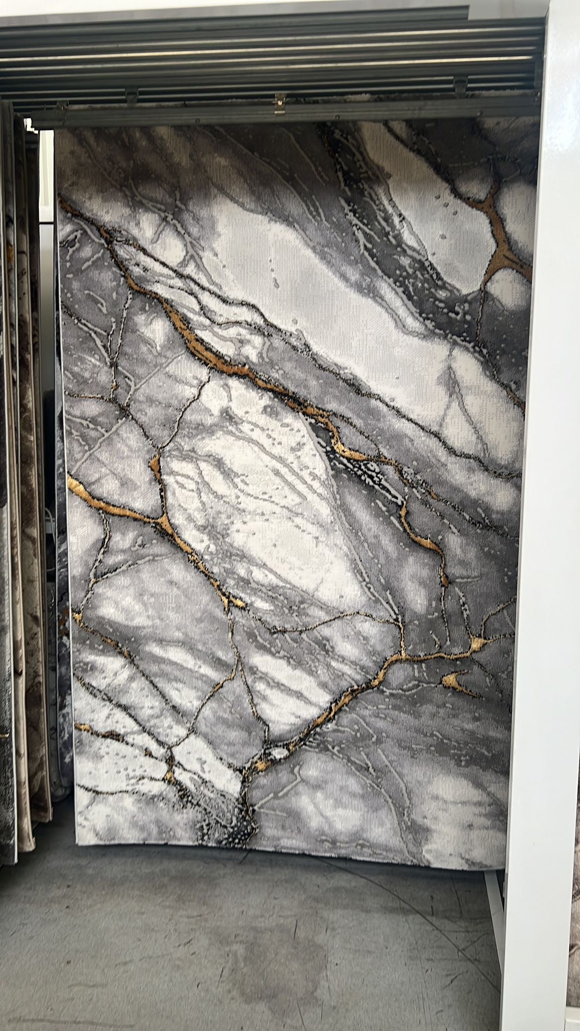 Covor cu Insertii 3D tip Marmura,Gri/Negru/Auriu