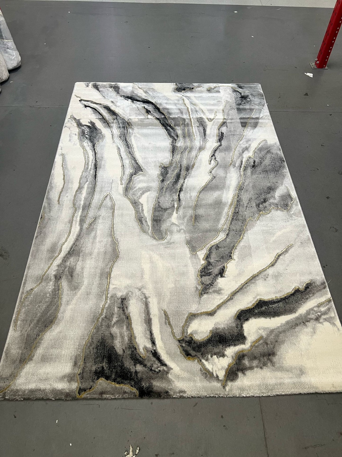 Covor cu Insertii 3D tip Marmura,Gri/Negru/Auriu