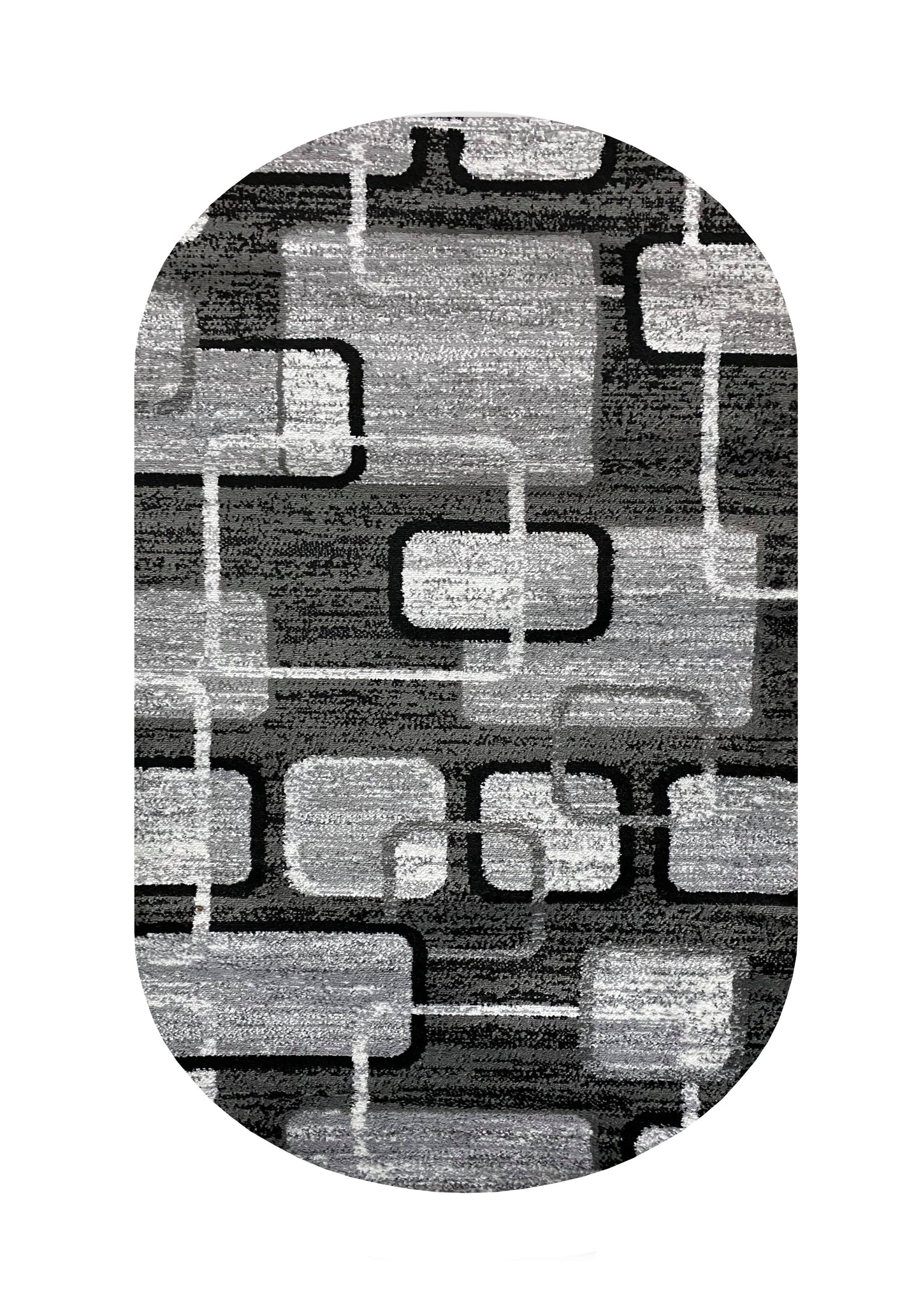 Covor cu Insertii Geometrice tip Patrate,Gri/Negru