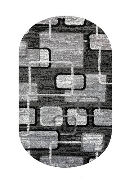 Covor cu Insertii Geometrice tip Patrate,Gri/Negru