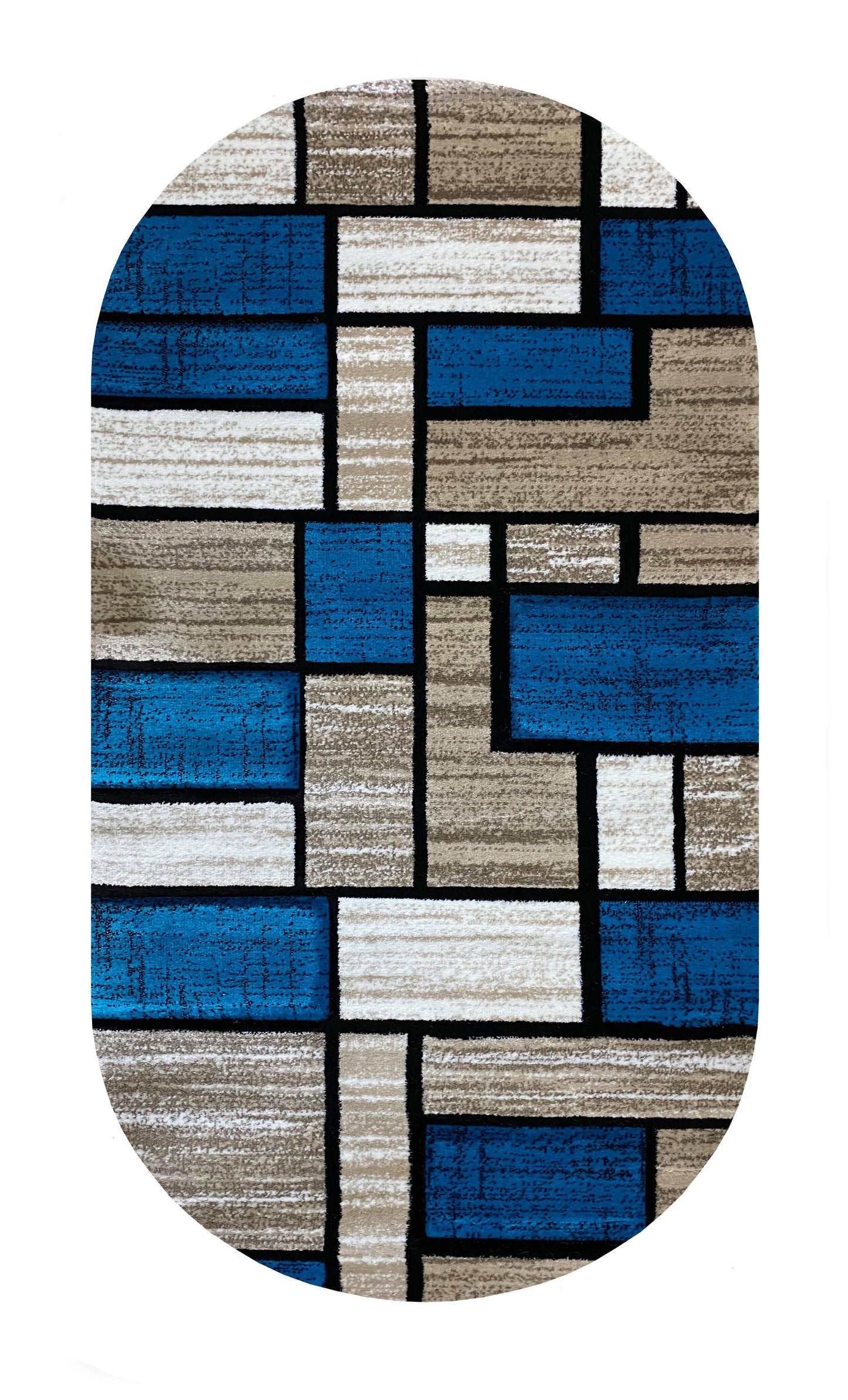 Covor cu Fir Scurt cu Insertii Geometrice de tip Patrate,Bej/Turqoise