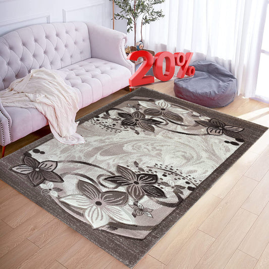 Covor cu Insertii Florale tip Margarete , Grej