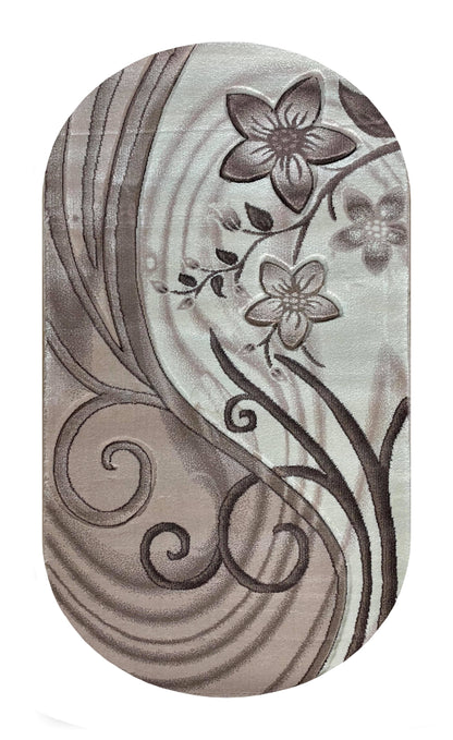 Covor cu Insertii Florale tip Margarete , Grej