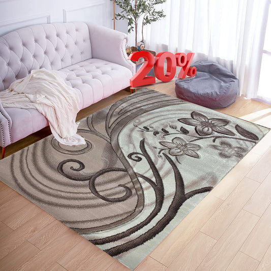 Covor cu Insertii Florale tip Margarete , Grej