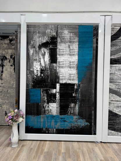 Covor Modern tip Pictura, Gri/Negru/Turqoise