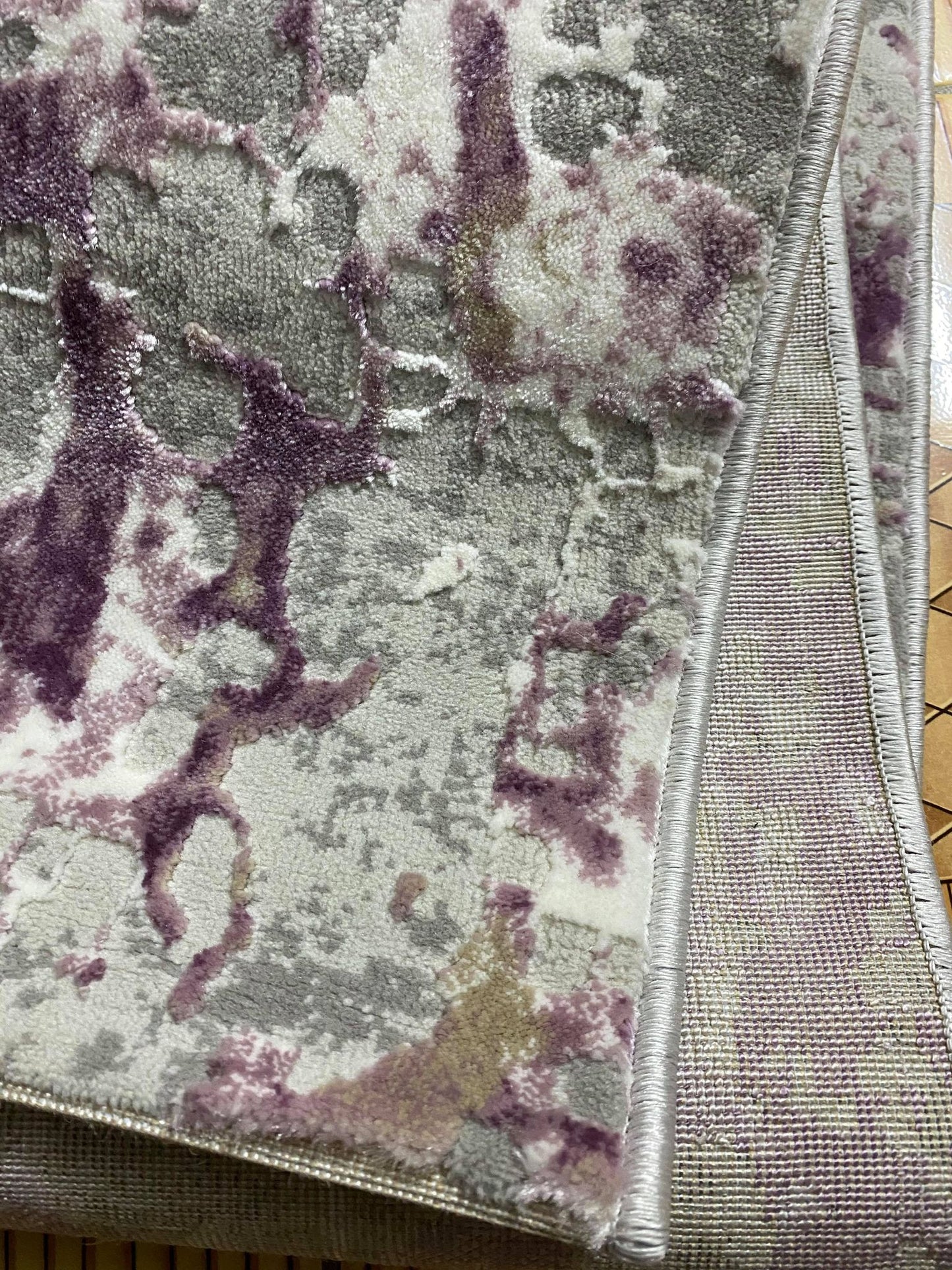 Covor cu Insertii Moderne tip Picasso,Mov-Gri