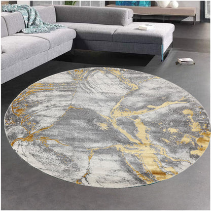 Covor Premium Rotund 160x160 cm,Gri/Auriu