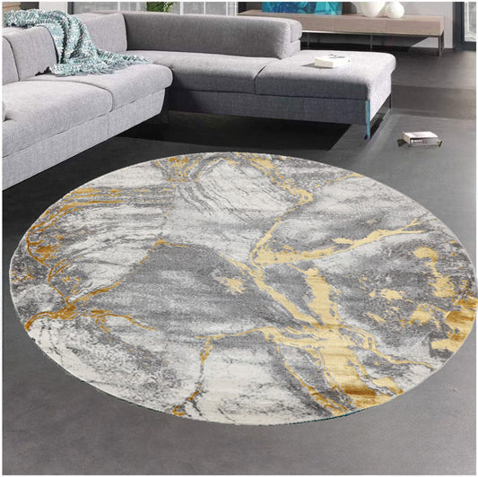 Covor Premium Rotund 160x160 cm,Gri/Auriu