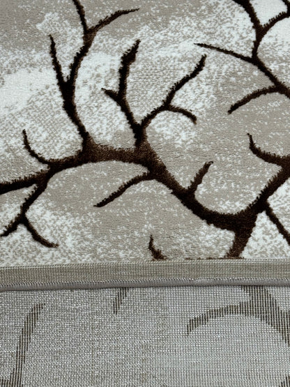 Covor cu Insertii Florale tip Crenguțe,Bej/Maro