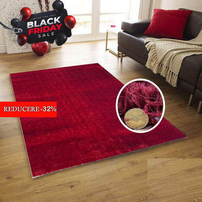 Covor Pufos din Fir de Matase si Bumbac 3D,Grena