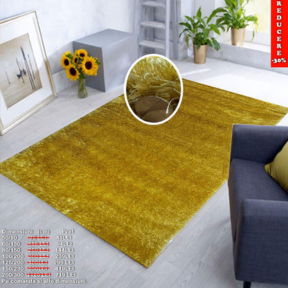 Covor Pufos de Matase si Bumbac,Galben